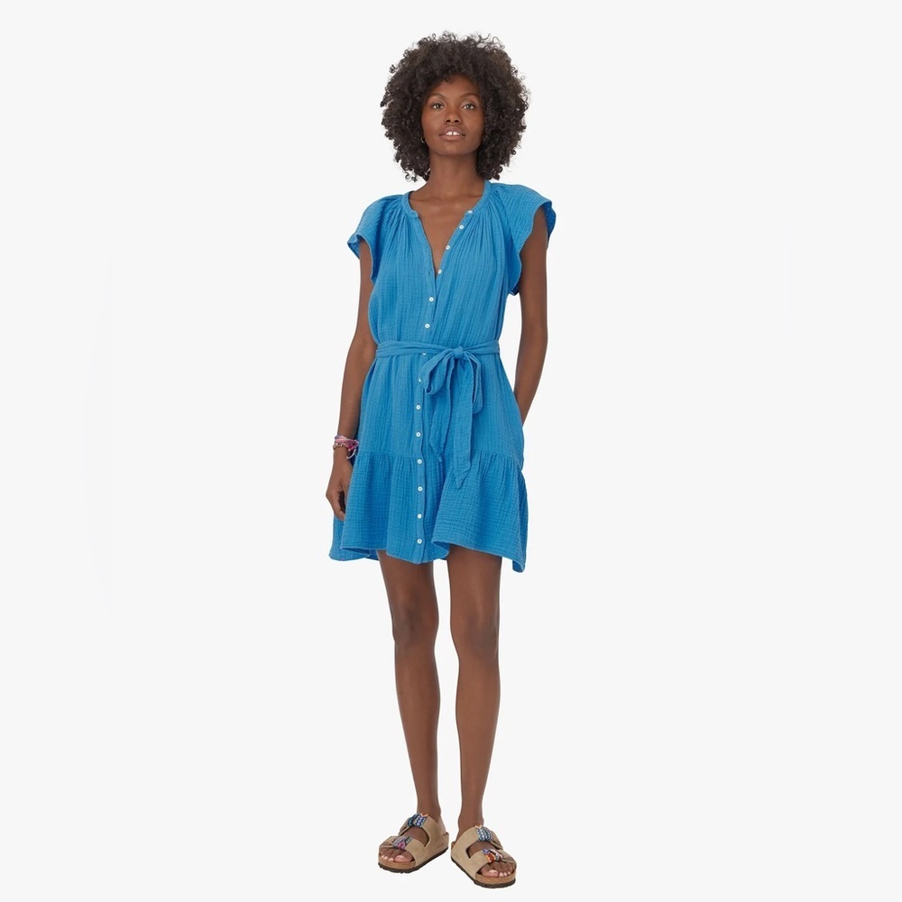 Xirena Jude Mini Dress in Acqua Cotton Gauze Belted Boho Casual Blue Sz M - Picture 4 of 16